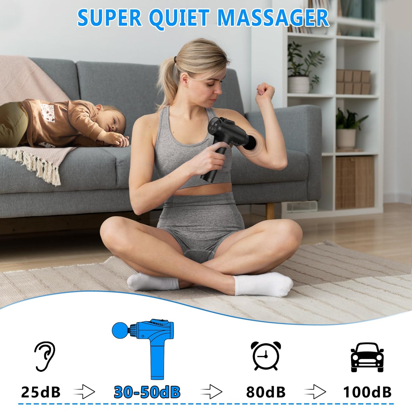 Massage Gun, Muscle Massage Gun for Athletes Handheld Electric Deep Tissue Back Massager, Percussion Massage Device for Pain Relief with 30 Speed Levels 9 Heads