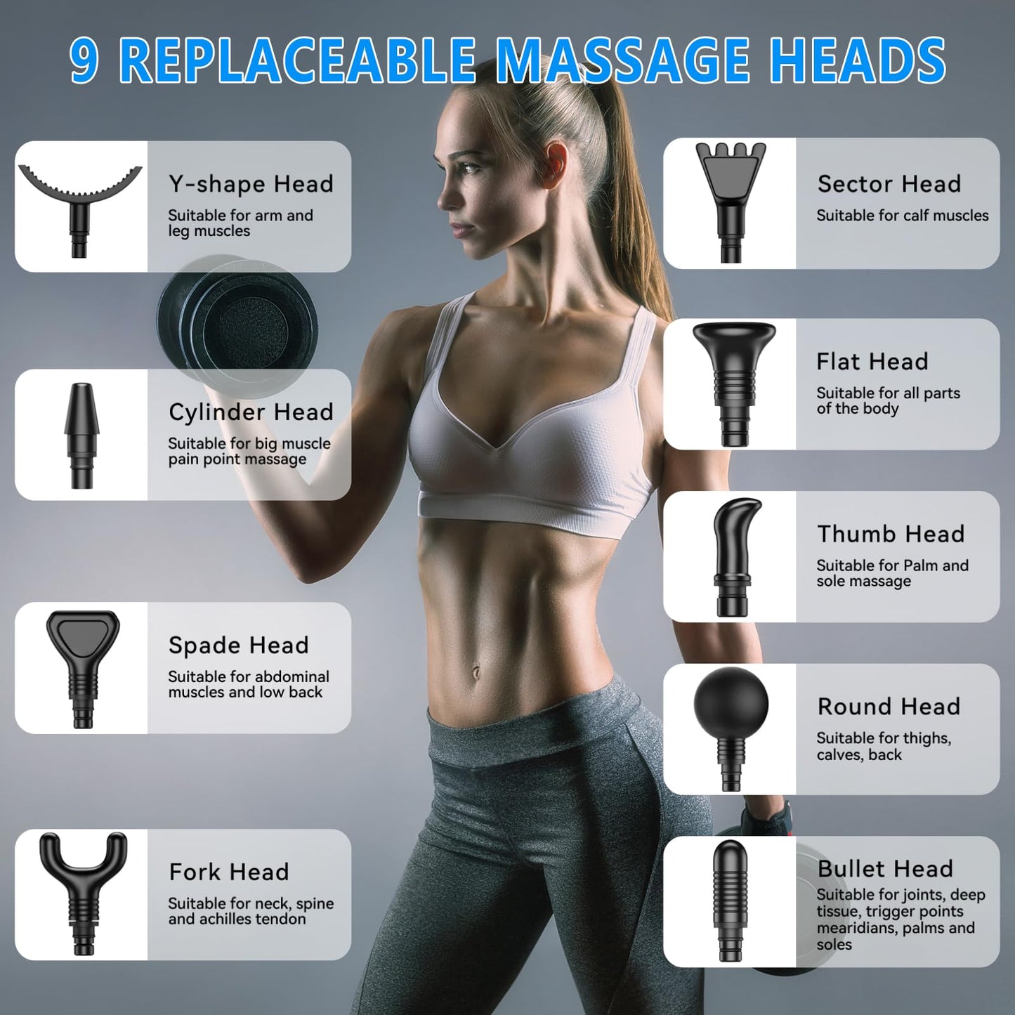 Massage Gun, Muscle Massage Gun for Athletes Handheld Electric Deep Tissue Back Massager, Percussion Massage Device for Pain Relief with 30 Speed Levels 9 Heads